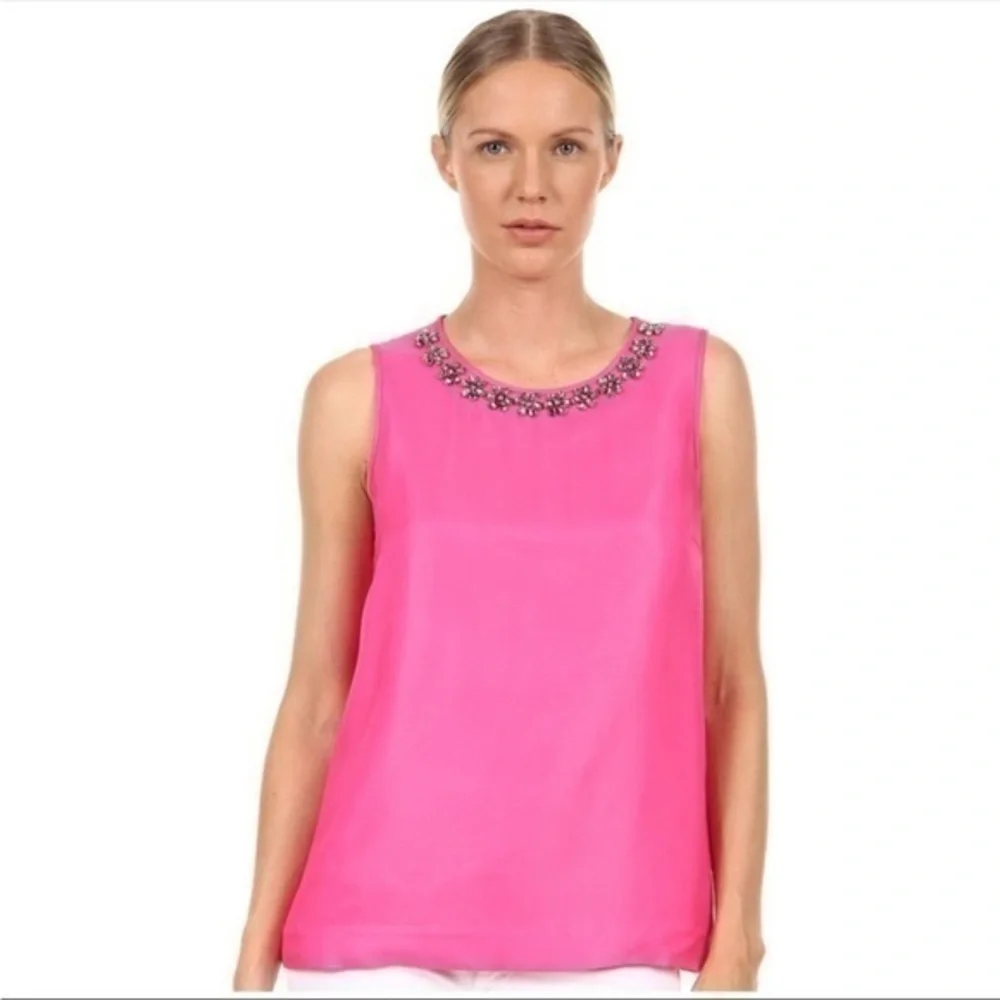 Kate Spade Denni Jewel Embellished Neckline Sleeveless Top in Zinnia Pink Size 2
